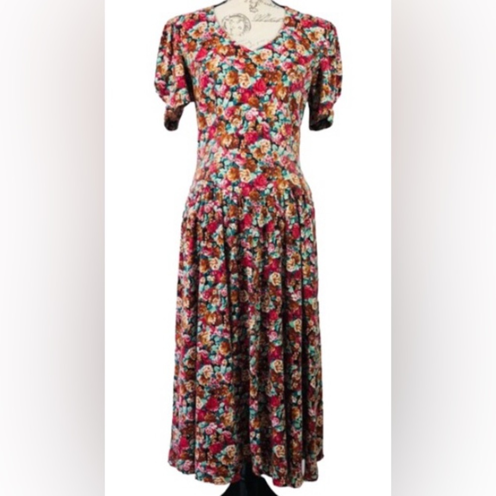 ✨Vintage✨Paquette Too!, Floral Short Sleeve Maxi Dress, Size 10